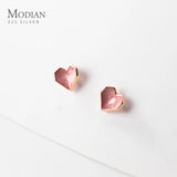 Pink Enamel Hearts Rose Stud Earrings 925 Sterling Silver Romantic Ear Studs