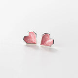 Pink Enamel Hearts Rose Stud Earrings 925 Sterling Silver Romantic Ear Studs