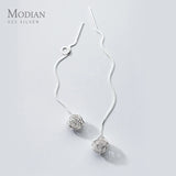 Sterling Silver Long Chain Ball Earrings for Women