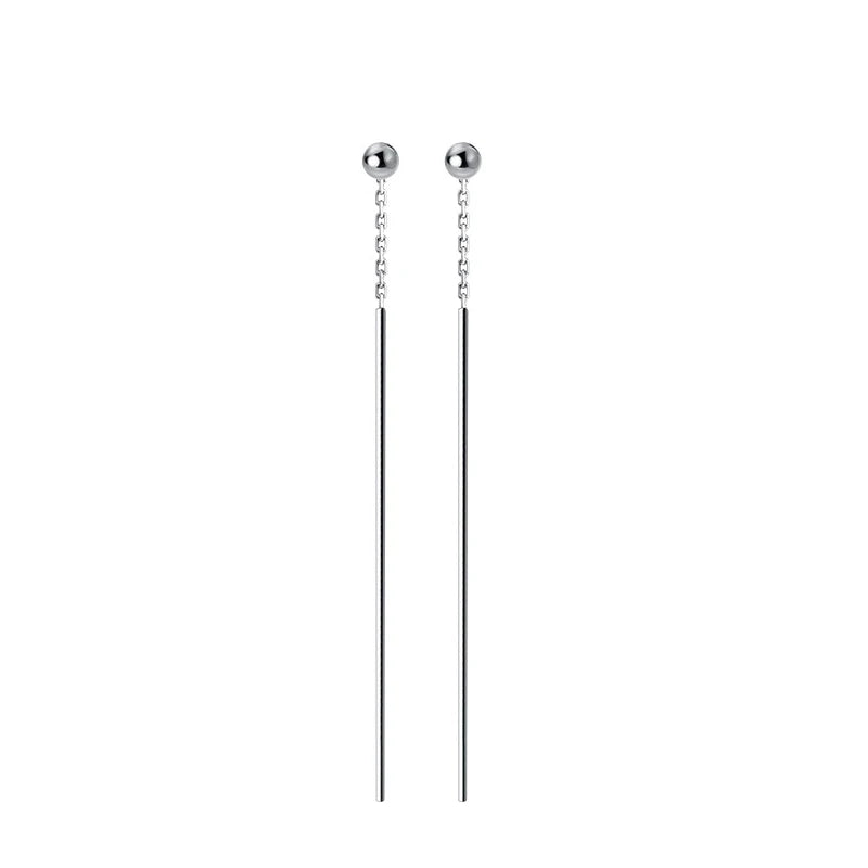 925 Silver Long Beads Stud Earrings for Women