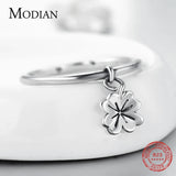 Minimalist Charm Flower Clover Swing Ring 925 Sterling Silver Vintage