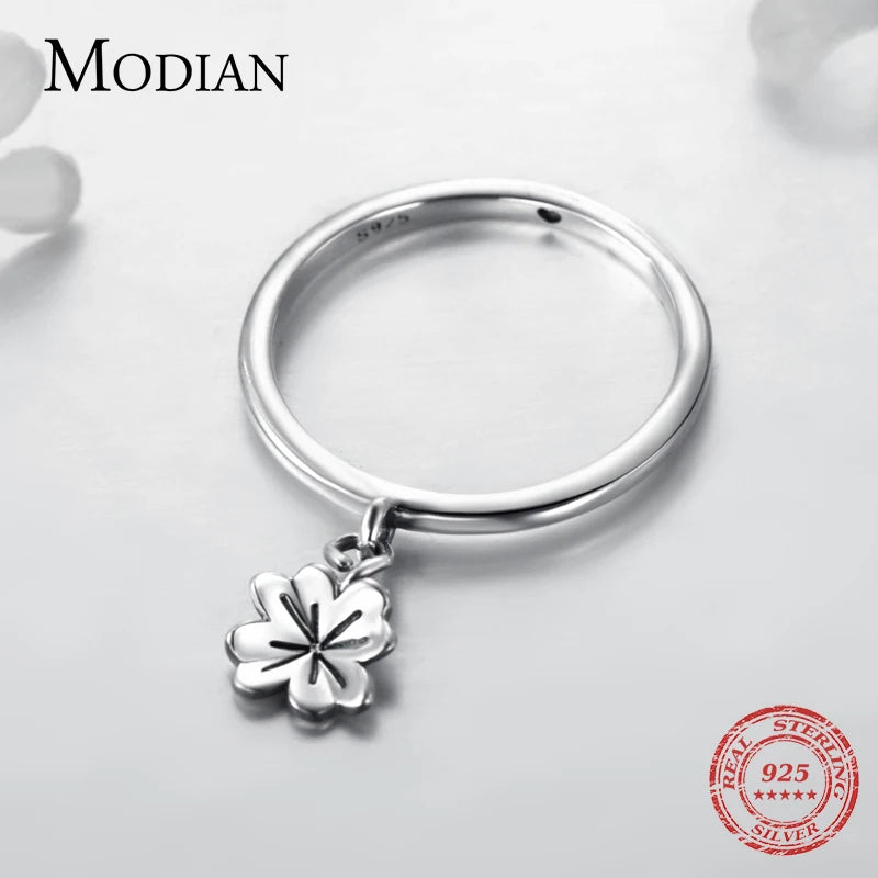 Minimalist Charm Flower Clover Swing Ring 925 Sterling Silver Vintage