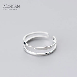 Double Circle Line Ring Women Open Adjustable Sterling Silver 925 Fine Jewelry