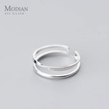 Double Circle Line Ring Women Open Adjustable Sterling Silver 925 Fine Jewelry