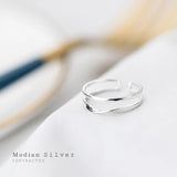 Double Circle Line Ring Women Open Adjustable Sterling Silver 925 Fine Jewelry