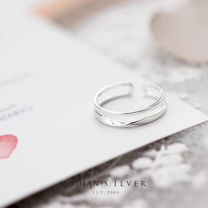 Double Circle Line Ring Women Open Adjustable Sterling Silver 925 Fine Jewelry