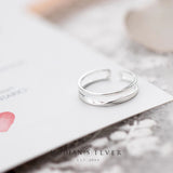 Double Circle Line Ring Women Open Adjustable Sterling Silver 925 Fine Jewelry