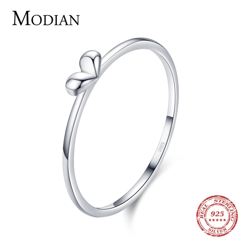 925 Sterling Silver Heart Finger Ring Romantic Love Statement Jewelry