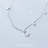 Moon & Stars Charm Choker Necklace 925 Sterling Silver