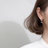 Moon & Stars Swing Zircon Stud Earrings 925 Silver Romantic Earring For Women
