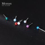 Multicolor Tiny Opal Stud Earrings 925 Silver Small Ear Studs