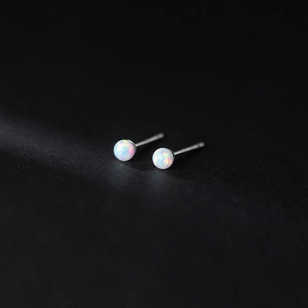 Multicolor Tiny Opal Stud Earrings 925 Silver Small Ear Studs