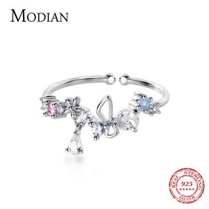 Colorful Crystal Water Drop Flower Ring Adjustable Sterling Silver 925 Fine Jewe