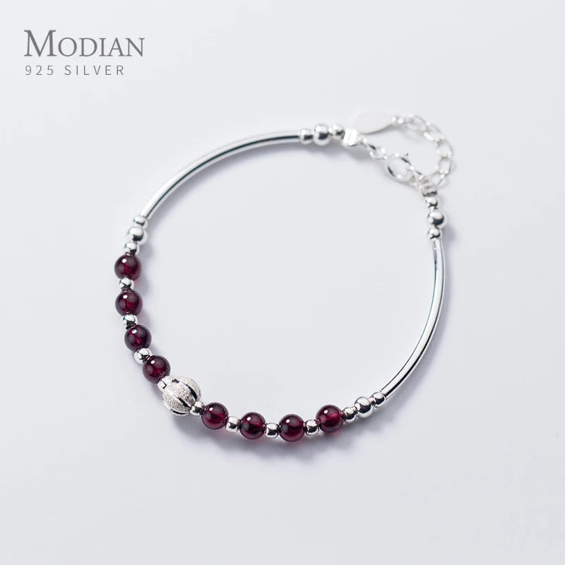 Garnet Sterling Silver Bracelet for Women Ethnic Style Jewelry