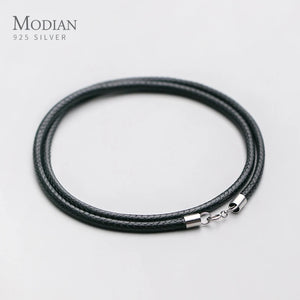 925 Silver Buckle Chain Braided Leather Necklace for Women