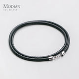 925 Silver Buckle Chain Braided Leather Necklace for Women