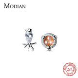 925 Silver Clear CZ Birds Pearl Nest Stud Earring Women Fine Jewelry