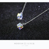 925 Silver Crystal Square Drop Earrings, Dangle Earring Gift