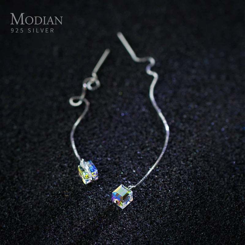 925 Silver Crystal Square Drop Earrings, Dangle Earring Gift