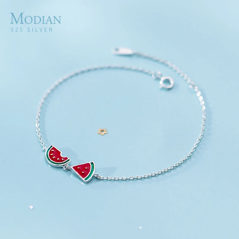 925 Silver Enamel Watermelon Bracelet for Women