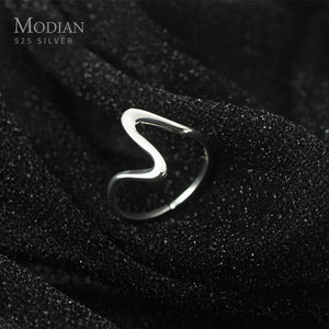 925 Silver Geometric Wave ECG Ring for Women Size Ring Japanese Style