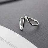 925 Silver Geometric Wave ECG Ring for Women Size Ring Japanese Style