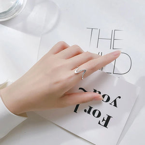 925 Silver Geometric Wave ECG Ring for Women Size Ring Japanese Style