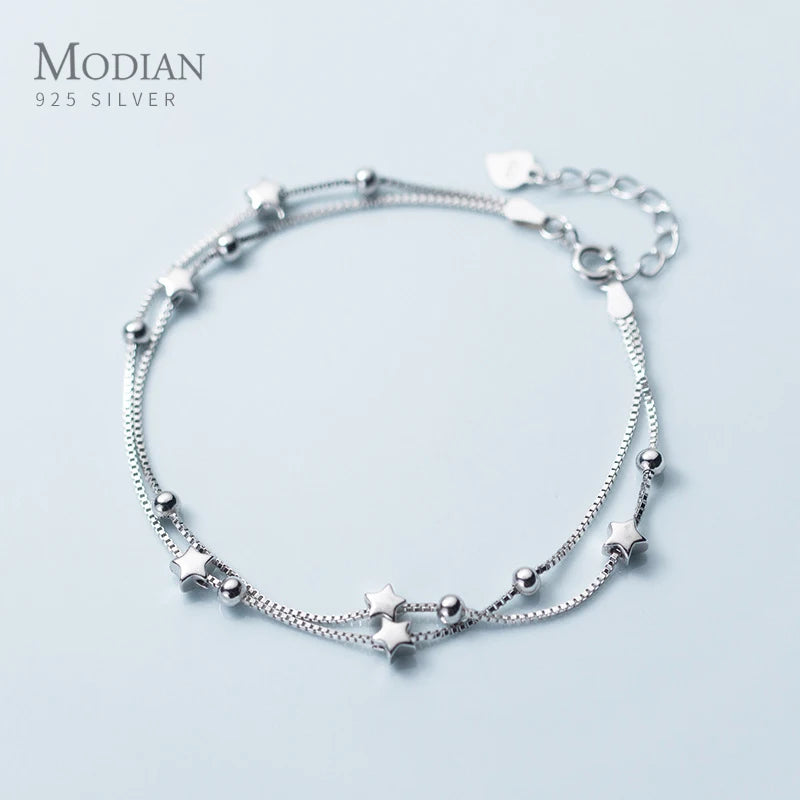 925 Sterling Silver Little Ball Stars Bracelet Chain Link