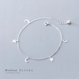 925 Silver Mini Star Moon Bracelet Anklet Women Minimalist Fine Jewelry