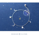 925 Silver Mini Star Moon Bracelet Anklet Women Minimalist Fine Jewelry