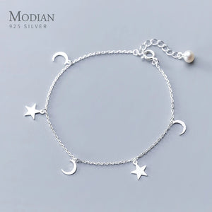 925 Silver Mini Star Moon Bracelet Anklet Women Minimalist Fine Jewelry