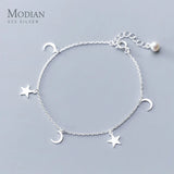 925 Silver Mini Star Moon Bracelet Anklet Women Minimalist Fine Jewelry