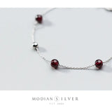 925 Silver Red Crystal Ball Anklet for Women