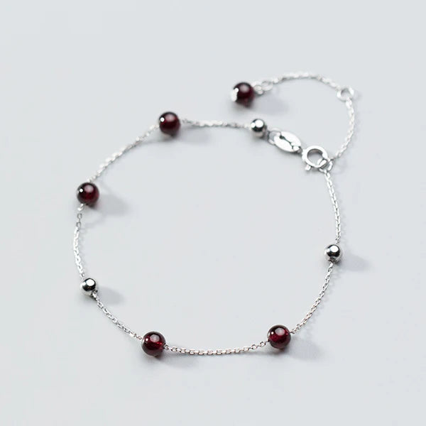 925 Silver Red Crystal Ball Anklet for Women