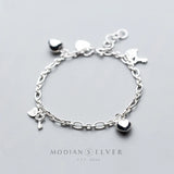 925 Silver Hearts Key Charm Bracelet Bangle for Women Fine Jewelry