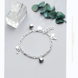 925 Silver Hearts Key Charm Bracelet Bangle for Women Fine Jewelry