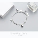 925 Silver Hearts Key Charm Bracelet Bangle for Women Fine Jewelry