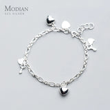 925 Silver Hearts Key Charm Bracelet Bangle for Women Fine Jewelry