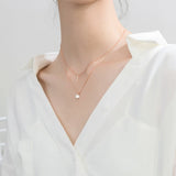 925 Silver Zircon Geometric Double Chain Pendant Necklace