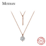 925 Silver Zircon Geometric Double Chain Pendant Necklace