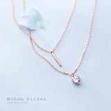 925 Silver Zircon Geometric Double Chain Pendant Necklace
