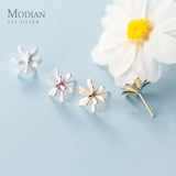 925 Sterling Silver Enamel 3 Flower Stud Earrings for Women Fine Jewelry