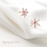 925 Sterling Silver Enamel 3 Flower Stud Earrings for Women Fine Jewelry