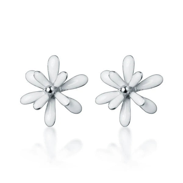 925 Sterling Silver Enamel 3 Flower Stud Earrings for Women Fine Jewelry