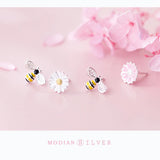925 Silver Bee & Flower Enamel Stud Earrings