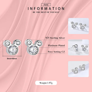 925 Sterling Silver Bear CZ Stud Earrings
