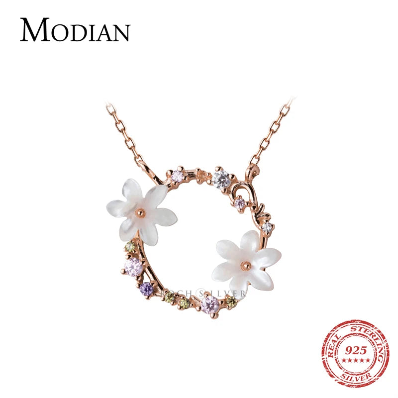 925 Silver Ceramics Enamel Rose Necklace Pendant Women Jewelry