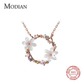925 Silver Ceramics Enamel Rose Necklace Pendant Women Jewelry