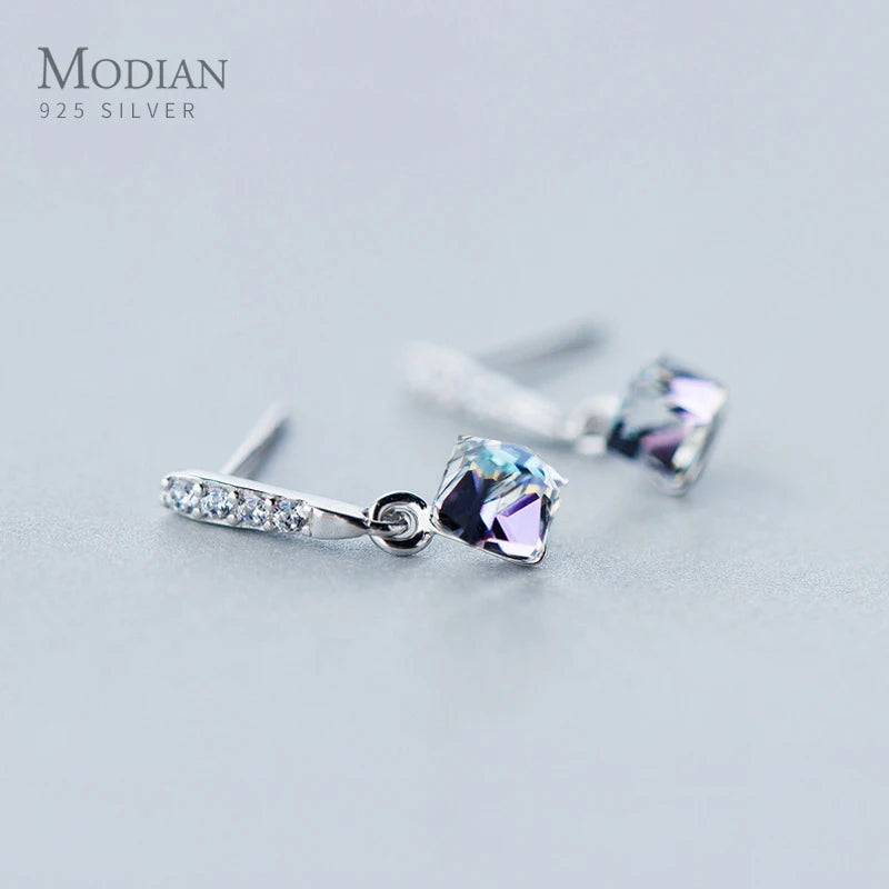 925 Silver Rainbow Crystal Drop Earrings for Women