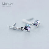 925 Silver Rainbow Crystal Drop Earrings for Women